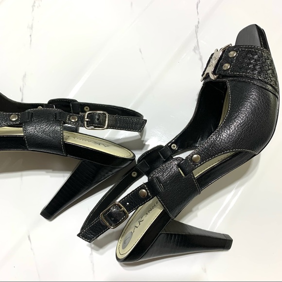 COPY - Anne Klein Black Sling back Leather Cone Heels Sandals Size 7 - Picture 10 of 13